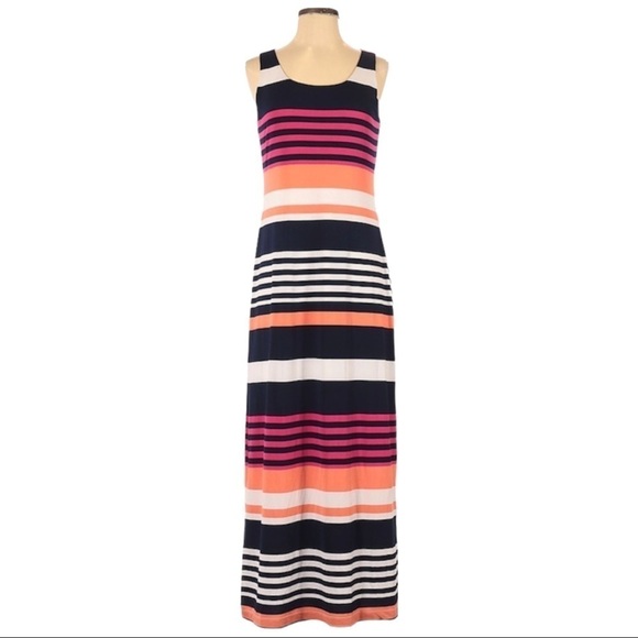 Jessica Howard Stripe Jersey Maxi Dress Sleeveless Scoop Neck Column Side Slit S - Picture 1 of 8